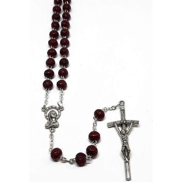 Wooden Burgundy Rosary Carved