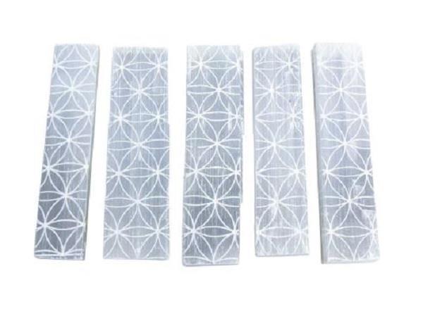 Selenite Rough Rectangle with Flower of Life