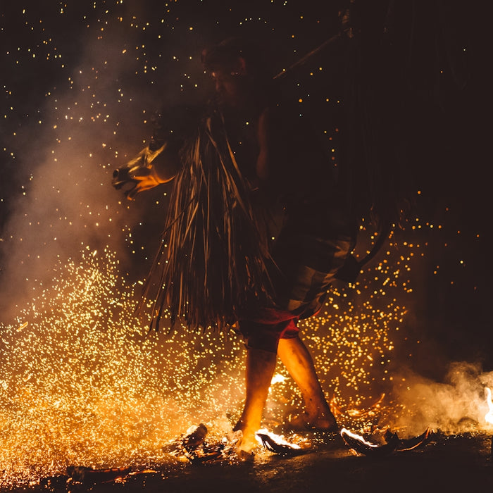 person walking of fire
