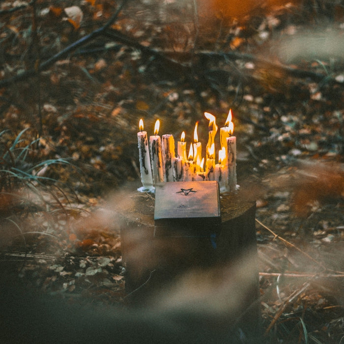 a group of candles lit