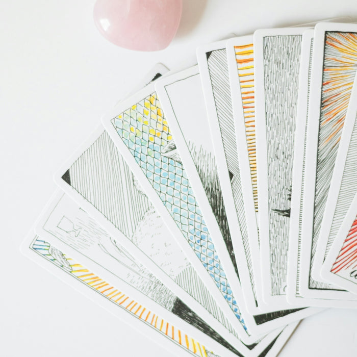 A bunch of cards sitting on top of a table