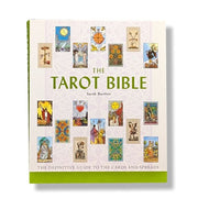 Book titled 'The Tarot Bible' by Sarah Bartlett with tarot card illustrations on a white background.