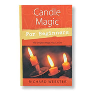 Book cover of 'Candle Magic for Beginners' by Richard Webster with images of candles on an orange background.