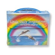 Packaged product titled 'Little Daily Inspirations' with dolphins on a rainbow background.