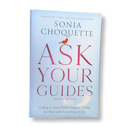 A book titled 'Ask Your Guides' by Sonia Choquette, featuring a light blue cover with the author's name at the top and the book's title below. There is a small red design element on the cover.