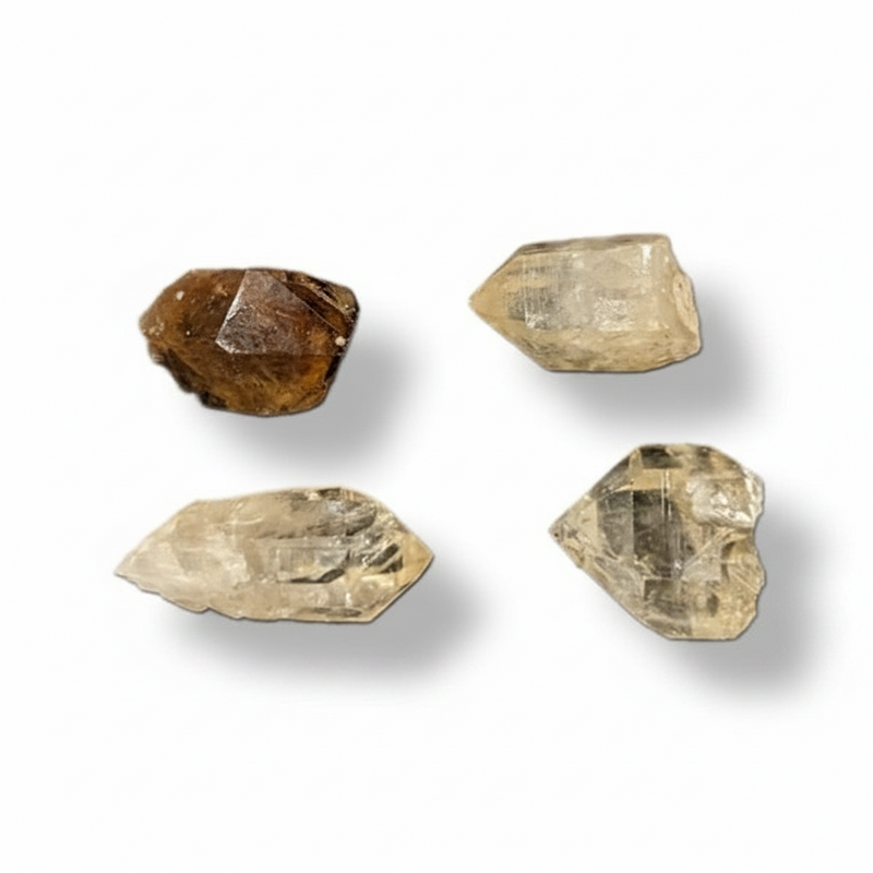 Four raw stones on a white background