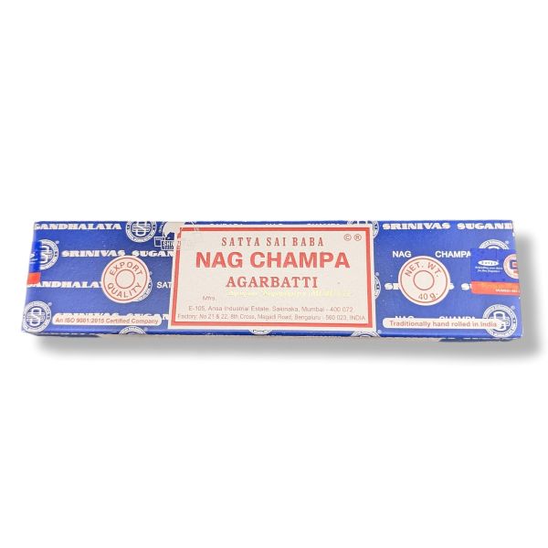 Box of Nag Champa incense sticks on a white background