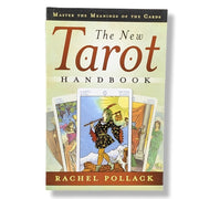 Book cover of 'The New Tarot Handbook' by Rachel Pollack with tarot card illustrations.