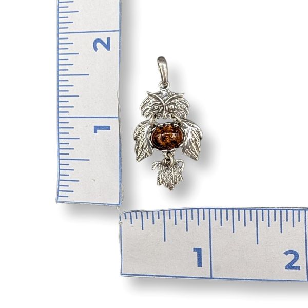 Pendant Amber Owl Sterling Silver