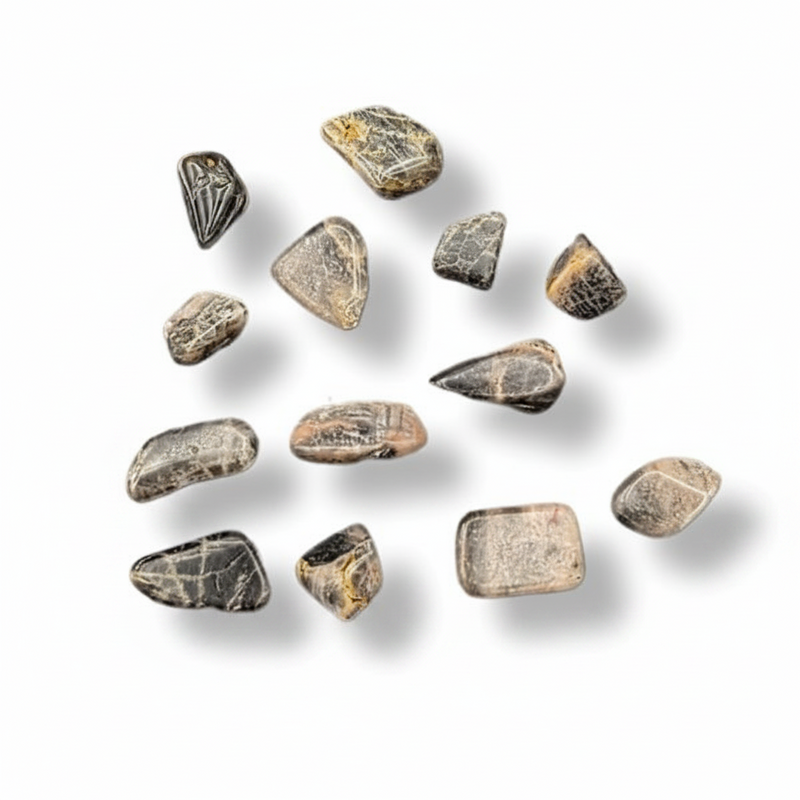 Black Moonstone tumbled on a white background