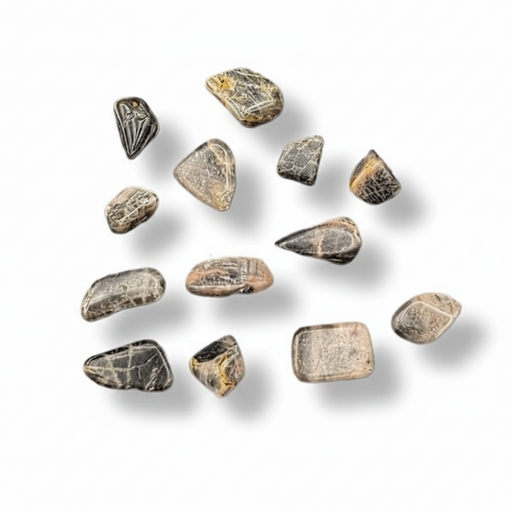 Black Moonstone tumbled on a white background