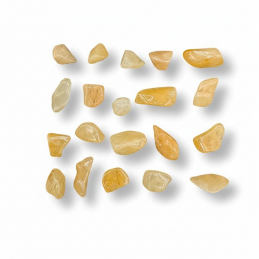 Set of yellow stone tumbled on a white background