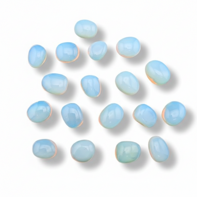 Set of light blue stones on a white background