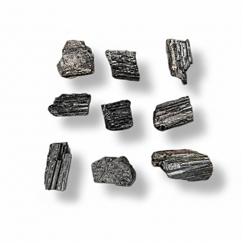Black Tourmaline Rods on a white background