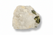 Rock with green mineral inclusion on a white background