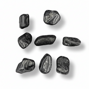 Nine black stones arranged in a 3x3 grid on a white background