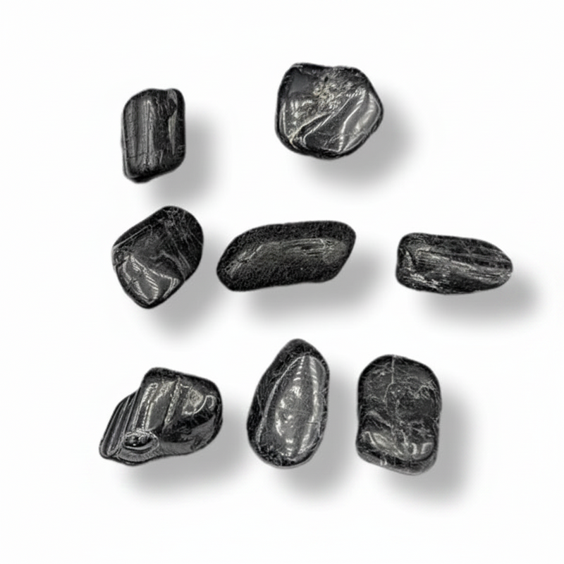 Nine black stones arranged in a 3x3 grid on a white background