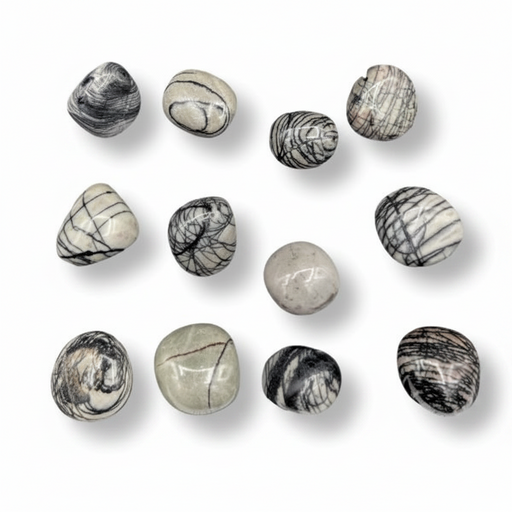 Set of marbled stone beads on a white background
