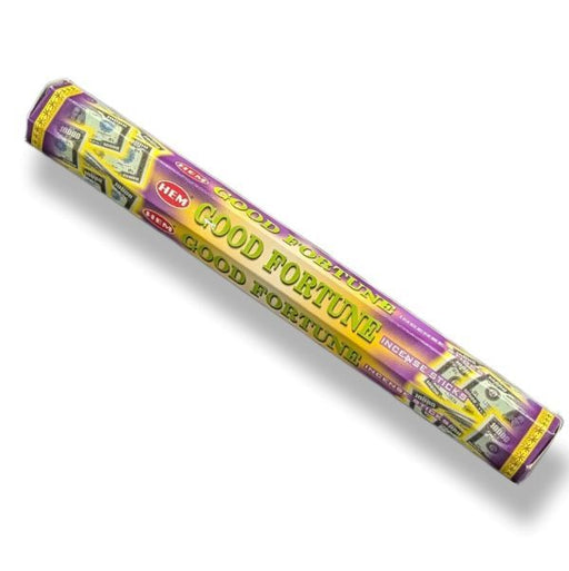 Incense stick labeled 'Good Fortune' on a white background