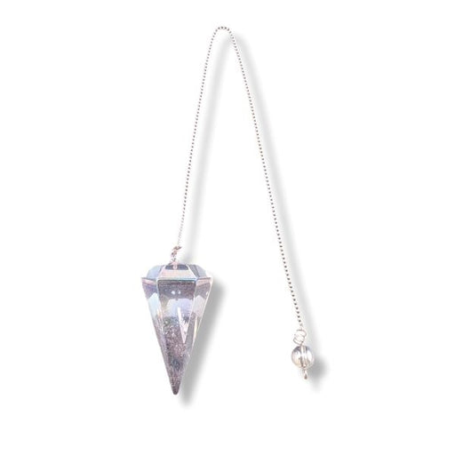 Angel Aura Quartz pendulum on a white background