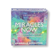 Card deck box titled 'Miracles Now' by Gabrielle Bernstein with colorful design on a white background