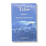 Book titled 'Telos Volume 1: Revelations of the New Lemuria' by Aurelia Louise Jones with a mountainous landscape on the cover.