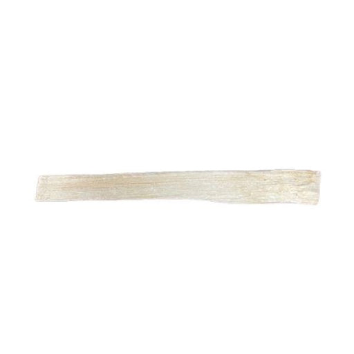 A single, thin, stick of palo santo  shown horizontally against a solid white background.