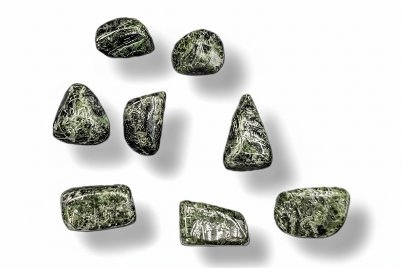 Green crystals on a white background
