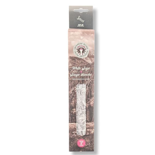 A packaged white sage bundle labeled 'White Sage for Spiritual Healing' 