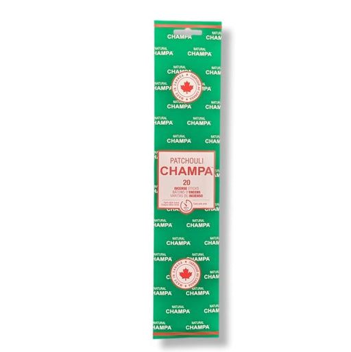 Pack of Champa Patchouli incense sticks on a white background