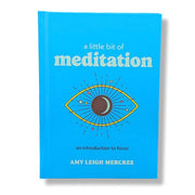 Book titled 'a little bit of meditation' by Amy Leigh Mercree on a blue background