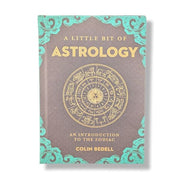 Book titled 'A Little Bit of Astrology' with astrological symbols on a gray background