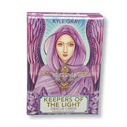 Card deck packaging titled 'Keepers of the Light Oracle Cards' by Kyle Gray on a white background.