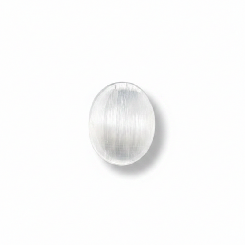 white selenite worry stone on a white background