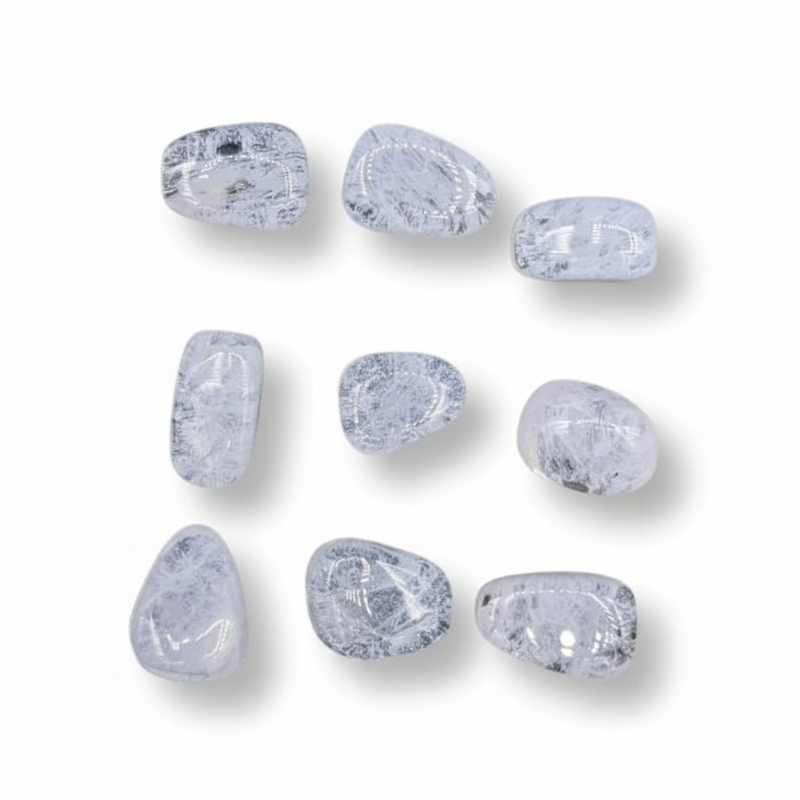 Violet Obsidian tumbled  on a white background