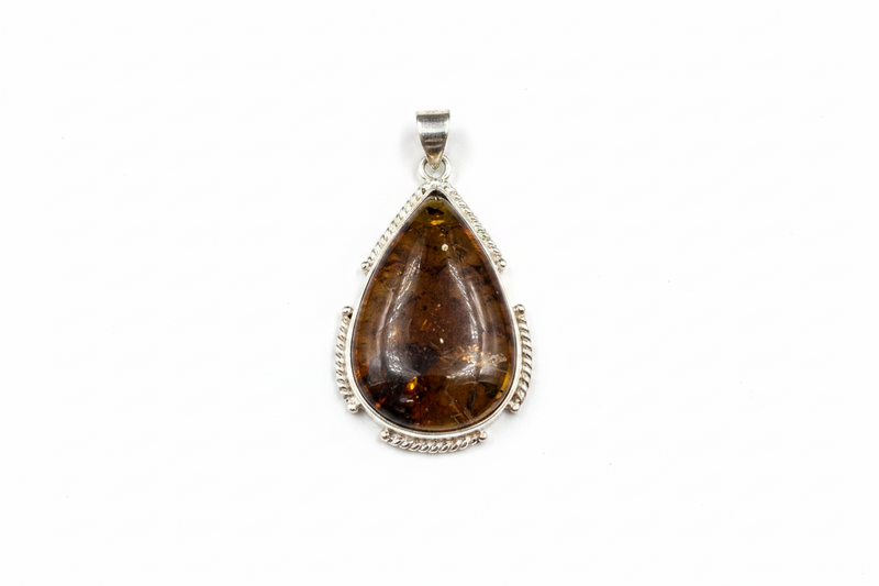 Pendant Amber Set in Sterling Silver