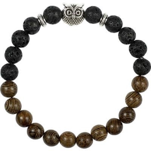 8mm Bracelet Lava Stone Owl Head Men's Size