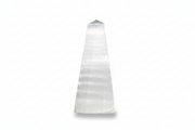 Selenite Obelisk on a white background