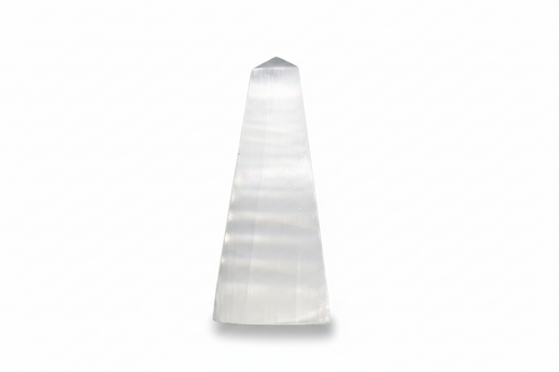 Selenite Obelisk on a white background