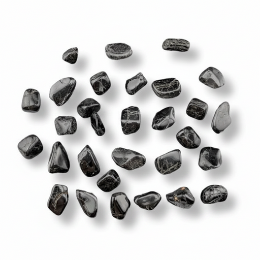 Collection of black stones on a white background