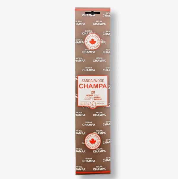 Pack of Sandalwood Champa incense sticks with brand logo on a white background