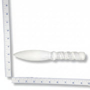 Two white selenite knives  with a ruler for scale on a white background