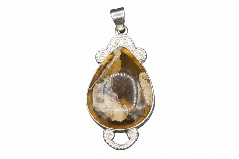 Pendant Amber Set in Sterling Silver
