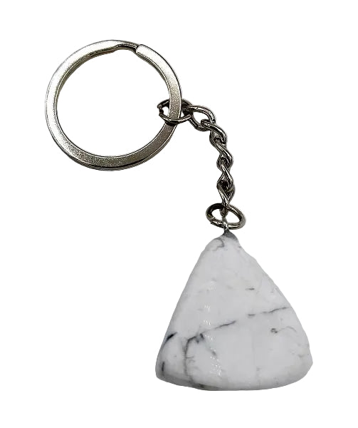 Keychain with a white marbled stone on a white background