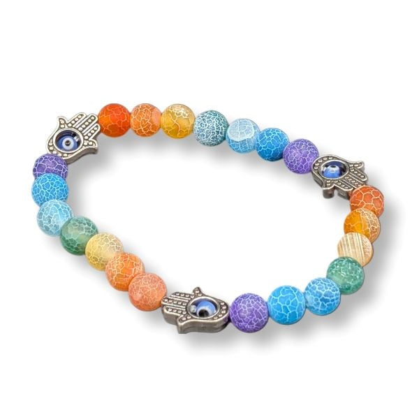 8mm Bracelet Chakra Cracked Agate Fatima Hand