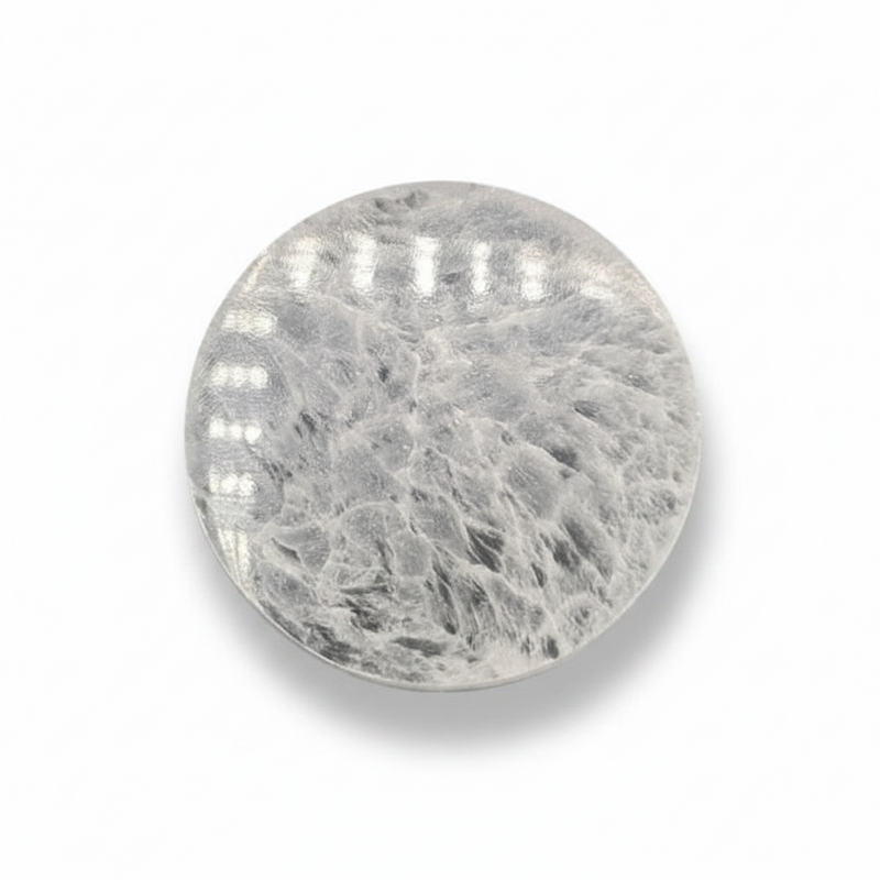 A round selenite plate on a clean white background with a soft drop shadow.