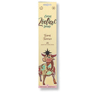 Zodiac Taurus incense packaging with decorative bull illustration on a beige background