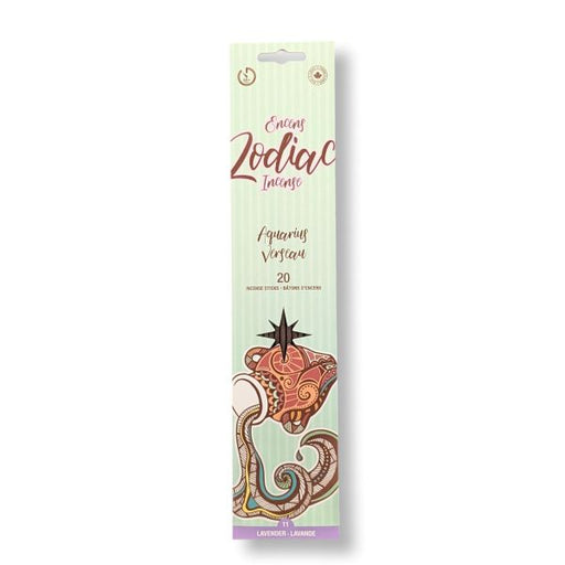 Zodiac incense package for Aquarius on a light green background