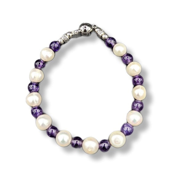 6mm-8mm Bracelet Amethyst and Pearl