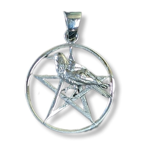 Pendant Raven In Pentacle Sterling Silver